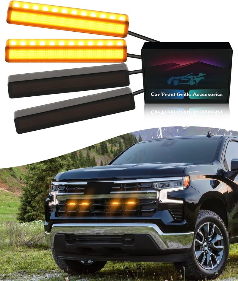 OKLSG LED Amber Grill Lights for 2019-2024 2025 Chevrolet Silverado Grille Lights Silverado 1500 2500 3500 Accessories Front Grille Trims - Image 1